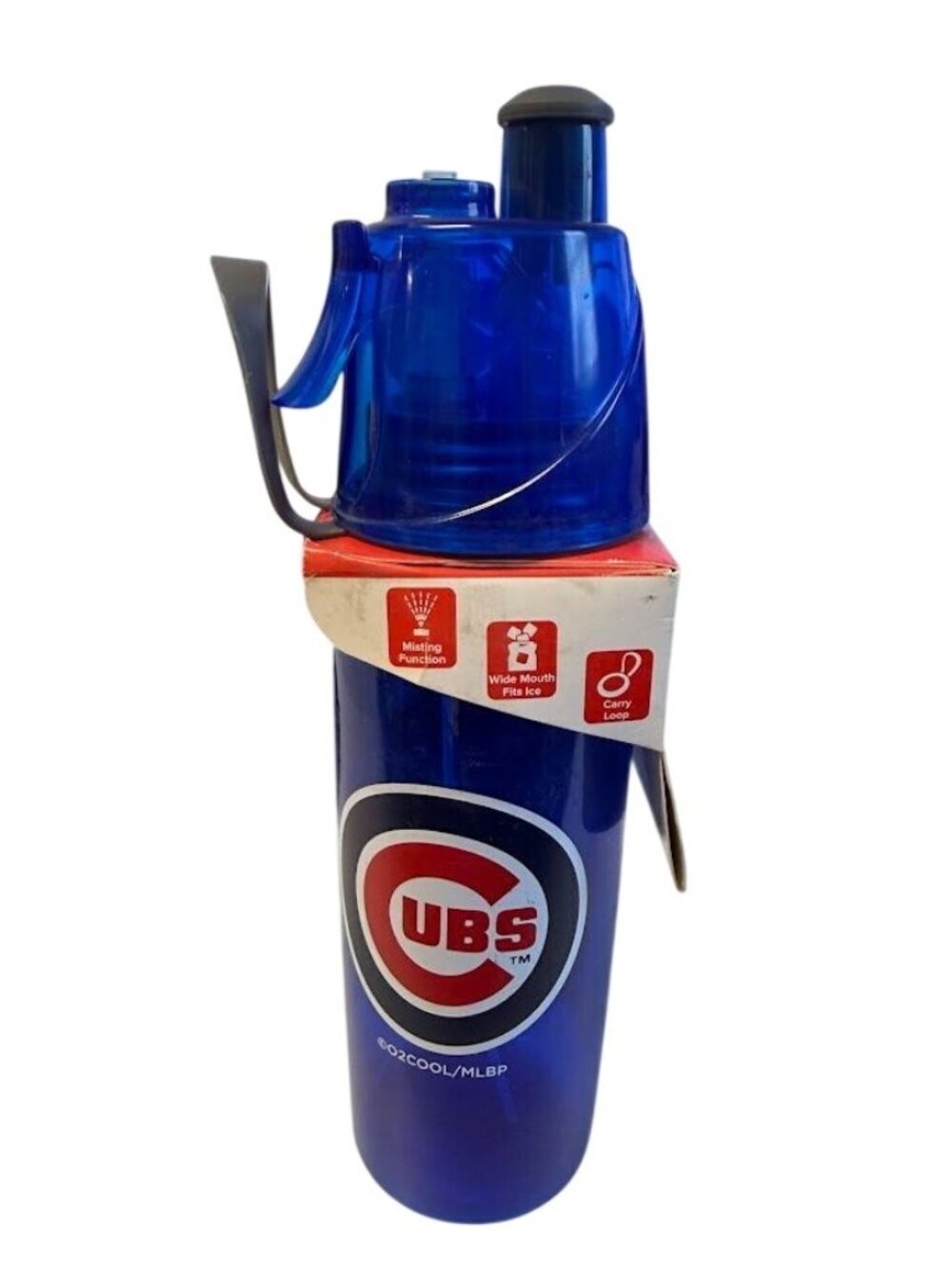 O2Cool Cubs Mist N Sip Misting Sports Bottle With Wide Mouth & Carry Loop Blue 2